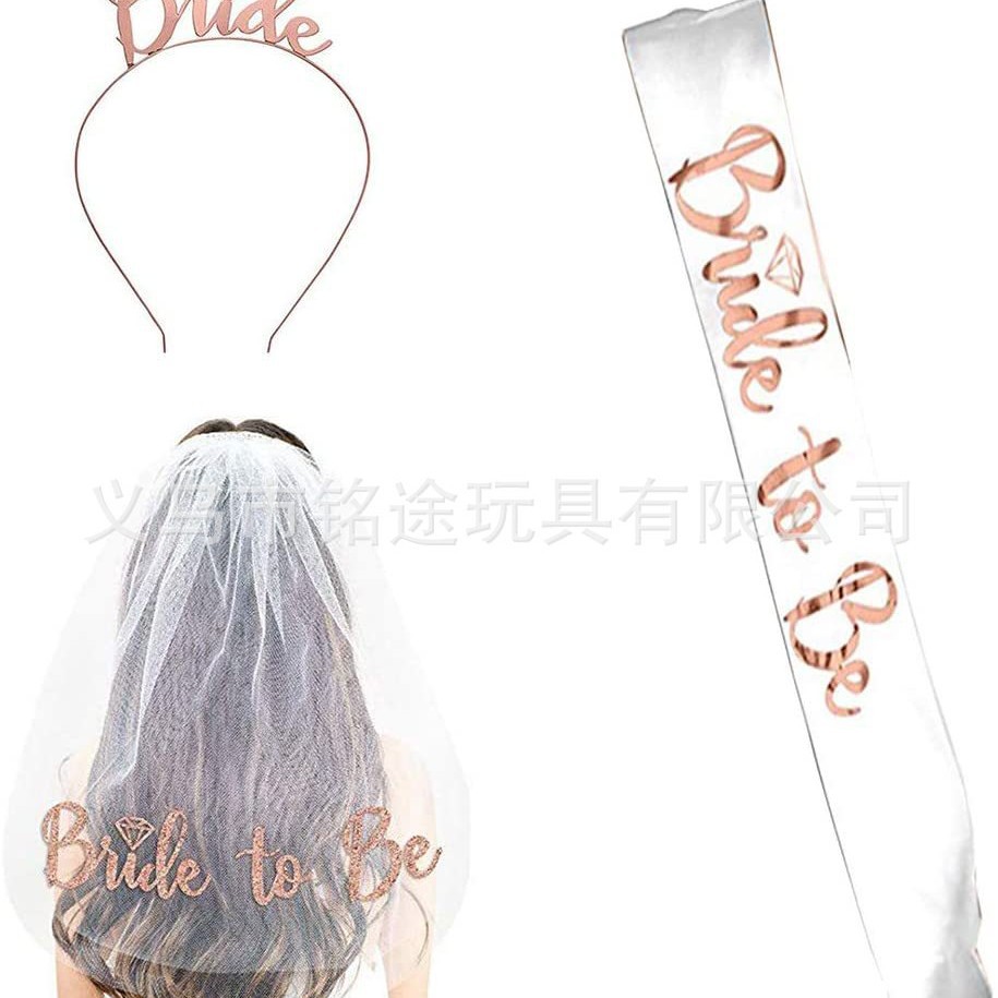 Partido único europeo y americano novia velo novia para ser bronceado correa de hombro etiqueta con traje insignia