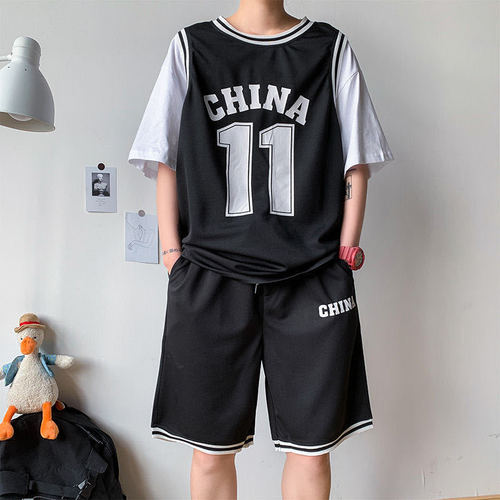 Wholesale 14 Short-Sleeve T-Shirts for Boys Sports Set 15 Youth Middle and High School Students 16-Year-Old Basketball Uniform Two-Piece Set