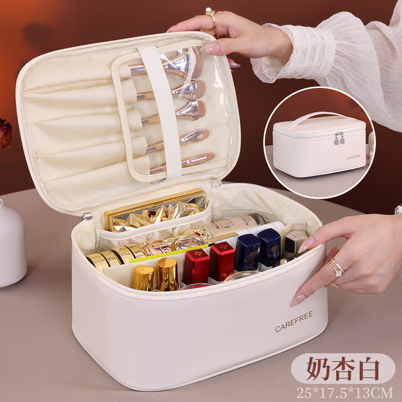 Bolsa de maquillaje de lujo ligera de gran capacidad con partición de alto valor cosmético pu bolsa de maquillaje de viaje bolsa de maquillaje portátil image 7