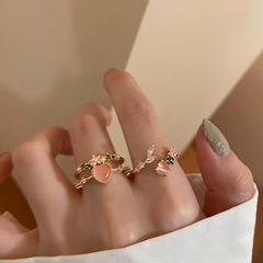 Double Heart Diamond Open Ring for Women, Sweet Design, Unique and High-End, Index Finger Ring, Fashionable and Adjustable Finger Ring