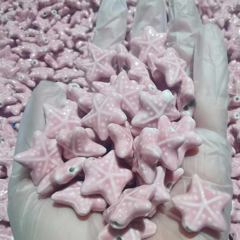 陶瓷海星高温窑变散珠配件串珠手工diy瓷珠手机链五角星手链项链|undefined