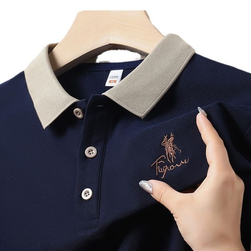 Men's short-sleeve polo shirt, solid color, high-quality casual business top, summer thin T-shirt