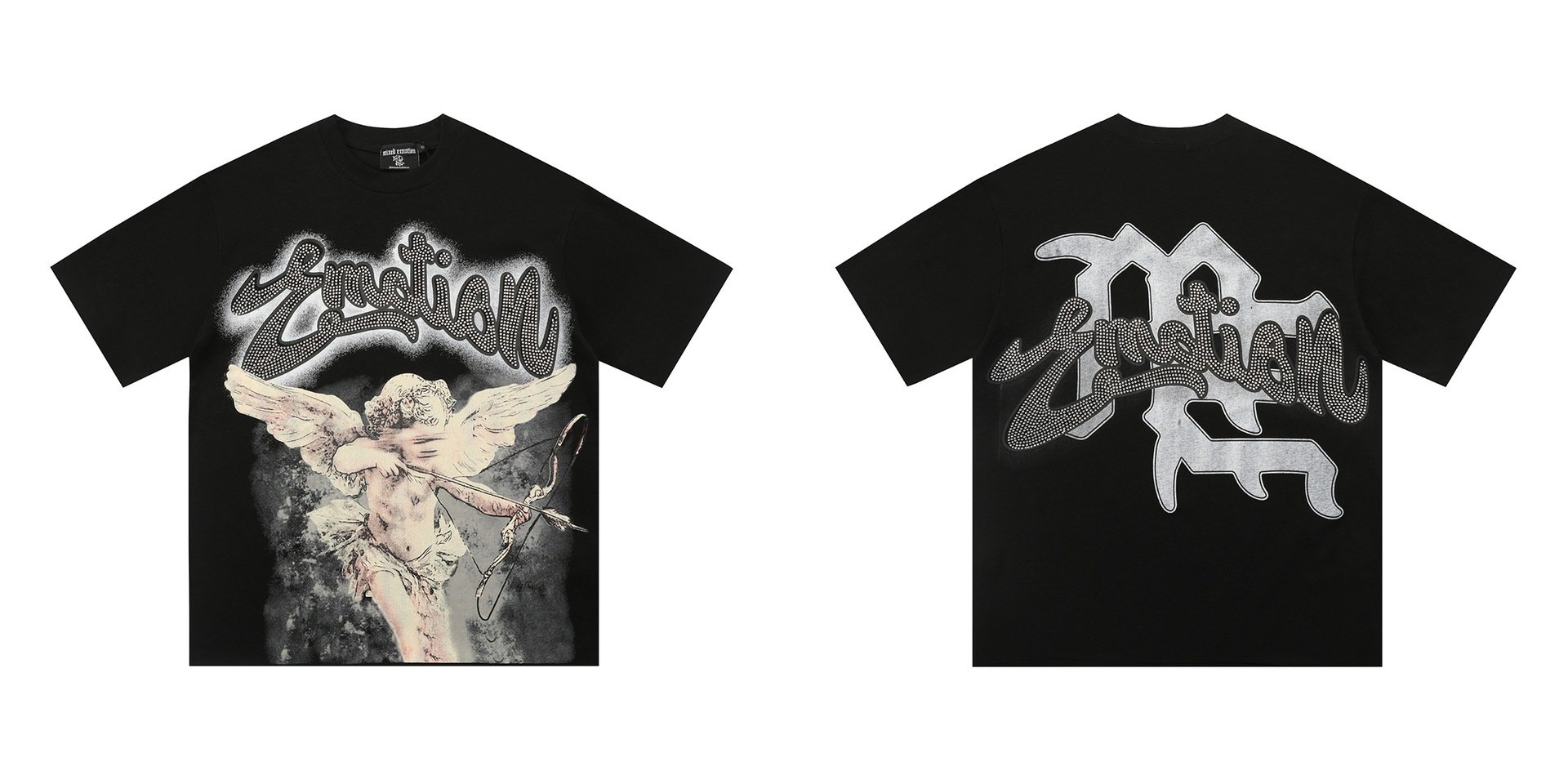 Transfronterizos MIXED EMOTION Ángel Impresión extraterrestre camiseta de hombre y mujer callejera de diamante de cuello redondo de manga corta