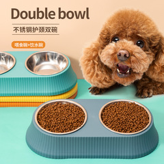 Cat Bowl Water Feeding Pet Stainless Steel Dual Bowl Dog Cat Food Tray Dog Food Bowl Slanted Mouth Anti-Slip Protect Neck Dog Bowl Pet Supplies
