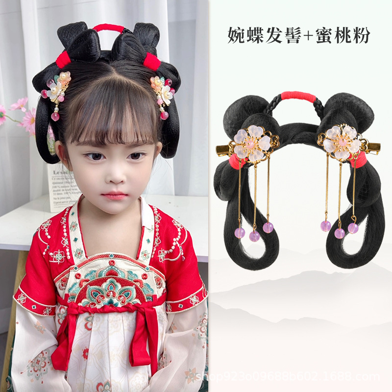 완 나비 헤어 롤빵 복숭아 파우더 헤어 액세서리 한 쌍