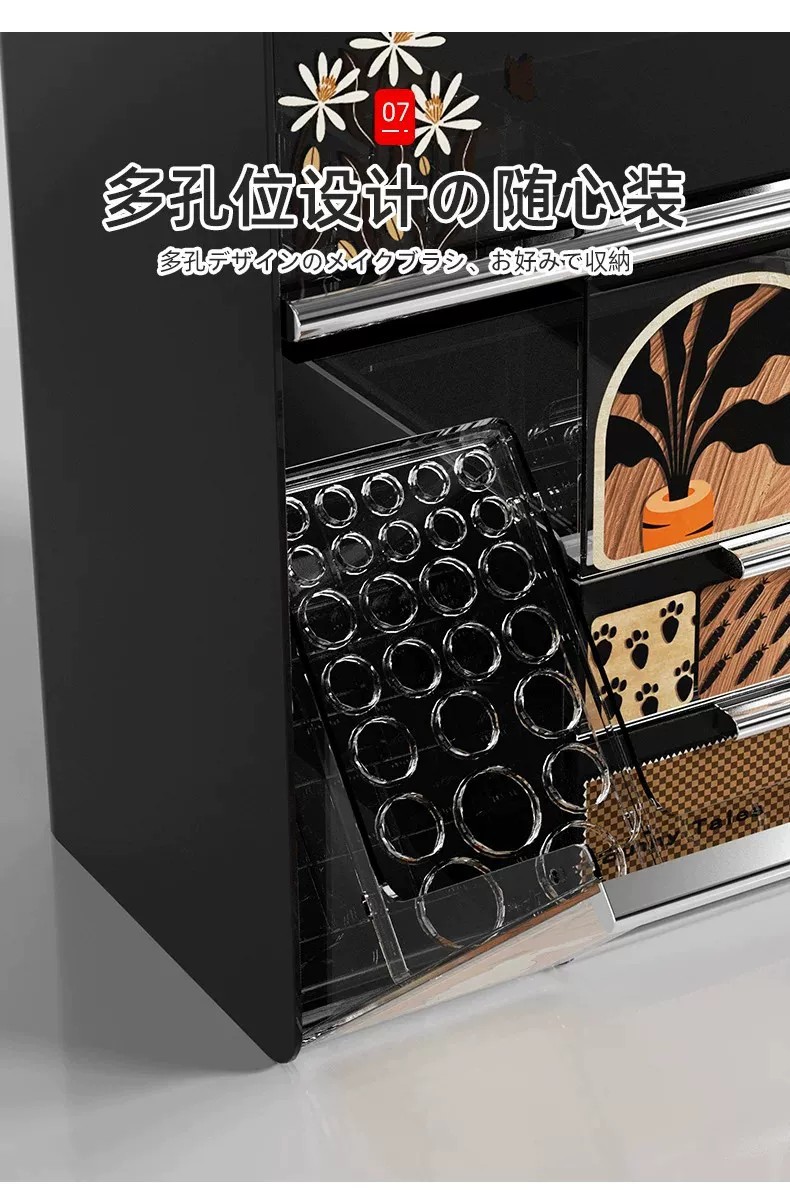 Masaüstü Büyük Kapasiteli Çekmeceli Saklama Kutusu Şık Vintage Tarzı Makyöz Masası Kozmetik Cilt Bakım Ürünleri Depolama Standı