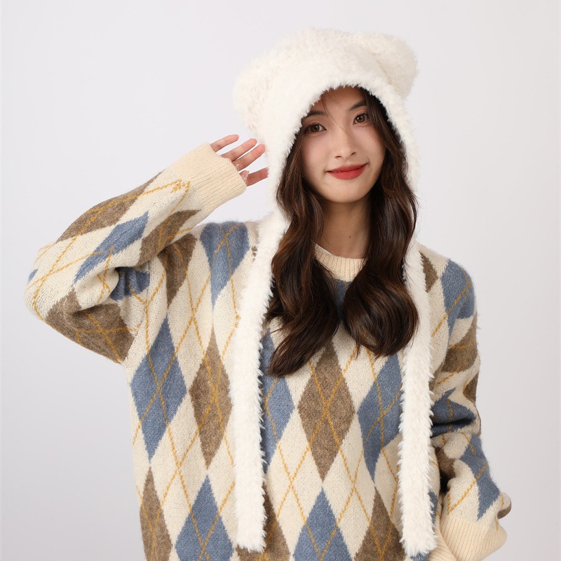 Φθινόπωρο και Χειμώνας Χαριτωμένη Μικρή Αρκούδα Λούτρινη Προστασία Αυτιών για Παιδική Κορεατική Έκδοση Ευέλικτη Ζεστασιά Διπλή Μπάλα Μαλλιών_voghion.com