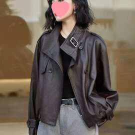 感立领皮衣外套女短款秋季新款百搭洋气美式机车皮夹克潮