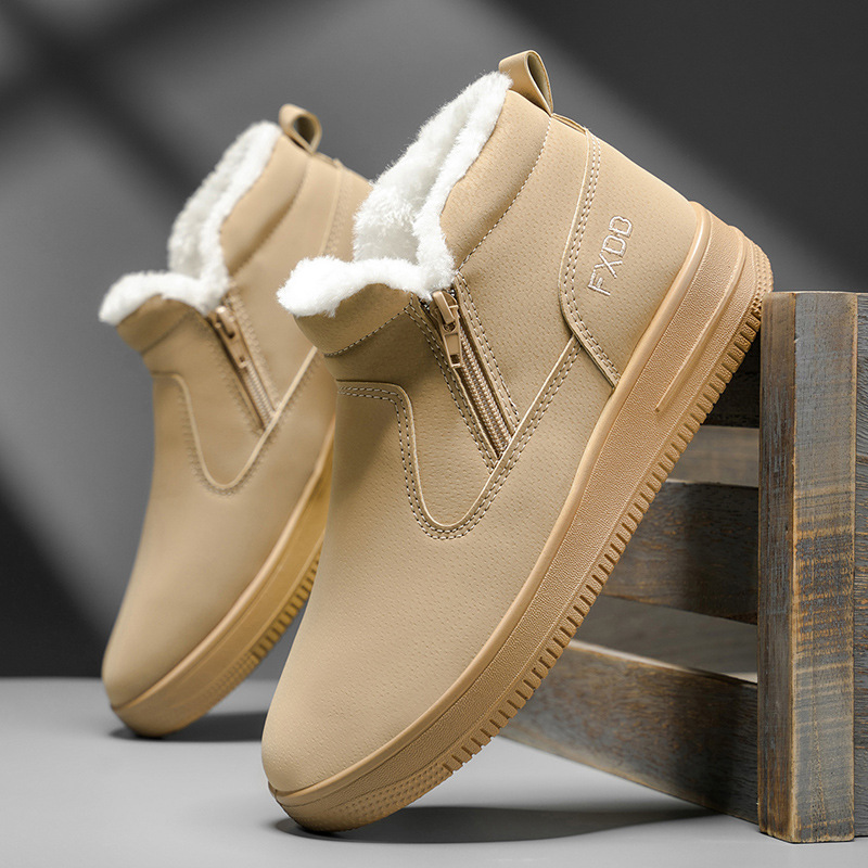 2025 zapatos de algodón botas de nieve de invierno zapatos de hombre pieles en un pedazo más grueso botas de algodón de alto rendimiento calentamiento