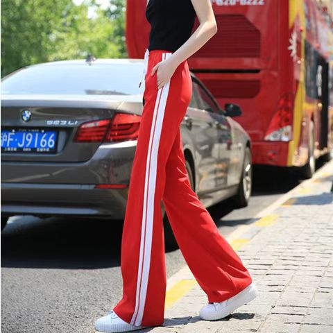 Wholesale Wide Leg Pants Women Loose Micro Horn Sports Pants 2023 Summer New Large Size Side Striped Casual Pants