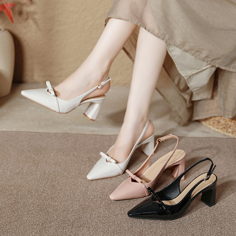 Toe Sandals 2025 New Summer French Style Chanel Style Bow Pointed Thick Heel Hair High Heels