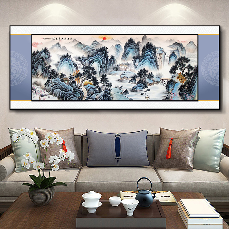 Pintura de paisaje, pintura colgante para sala de estar, nuevo estilo chino, oficina, estudio, cartel de seda, sofá, Fondo de pared, mural de pintura grande