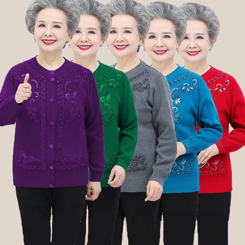 (2개) 중년 및 노인 어머니의 스웨터 카디건 코트 여성의 봄 새 할머니의 니트웨어 플러스 사이즈 느슨한 노인 스웨터