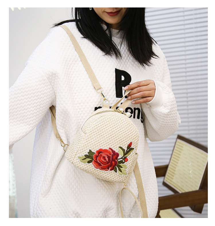 Fashion Seaside Holiday Embroidered Floral Straw Backpack display picture 3