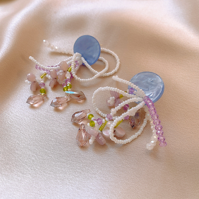 Vacaciones viento púrpura aguja de plata plegada redonda chiffon flor borda pendientes temperamento pendientes lujosos de alta calidad pendientes image 26