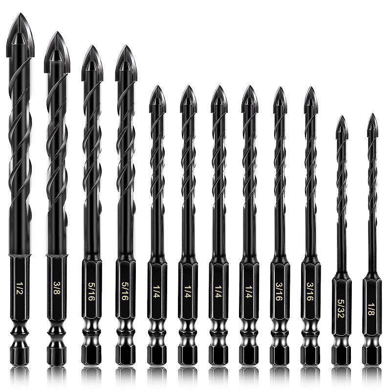 跨境钨钢十字钻头混凝土钻头套装水泥瓷砖玻璃陶瓷六角柄开孔钻