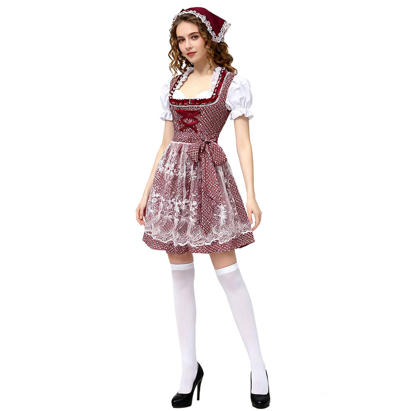 S-5Xl Bavarian Girl German Oktoberfest Costume Munich Short Sleeve Traditional Dress Halloween