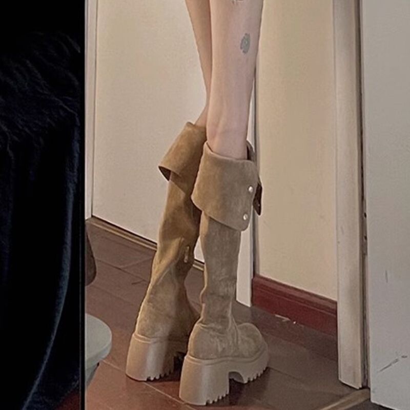 Over-The-Knee Brown Boots for Women, Spring and Autumn 2024 New Style, High-Heeled Long Boots, Slimming Tall Riding Boots