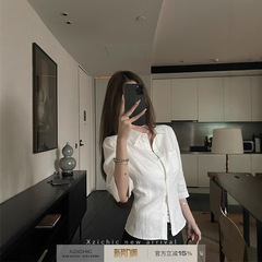 Xzichic100亚麻中袖衬衫女2025夏季新款天然褶皱感衬衣收腰上衣