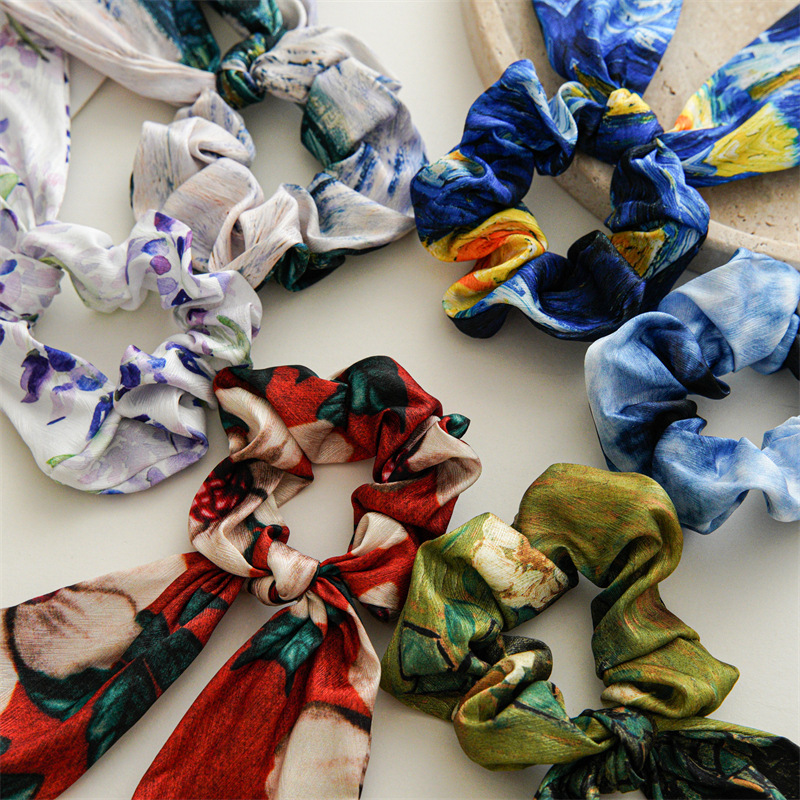 Disegno di nicchia dipinto a olio sensazione fiocco coda di cavallo annodato fascia per capelli corda per capelli donne legare i capelli francese intestino crasso fascia per capelli_voghion.com