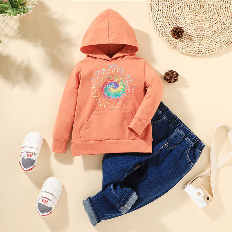 Children's Printing Hooded Sweater Jeans Two-piece Suit display picture 3