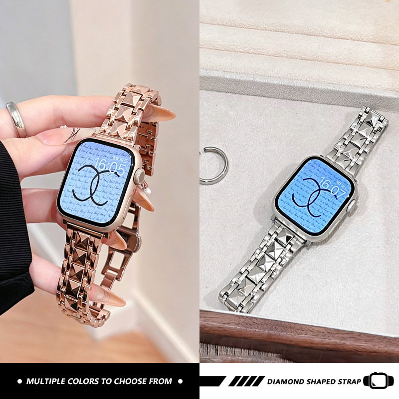 Suitable for Apple iwatchS11Ultra3, Huawei Fit45pro, Xiaomi 10pro diamond-shaped bezel watch steel strap