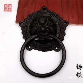 仿古狮子头拉手中式拉手配件门环铸铁兽头老虎头门拉环铺首小拉手