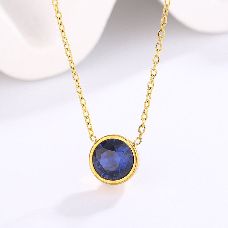 Round Pattern Wholesale Jewelry Simple Style Round 304 Stainless Steel Zircon 18K Gold Plated Inlay Necklace Cable Chain