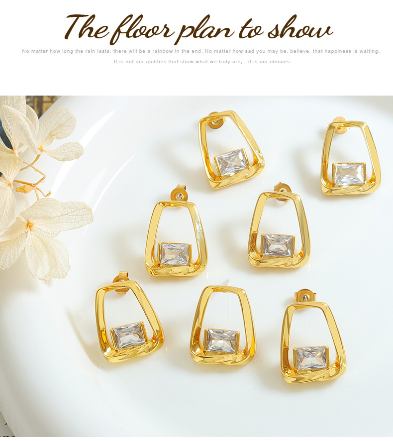Simple Style Trapezoid Copper Plating Inlay Zircon Drop Earrings 1 Pair