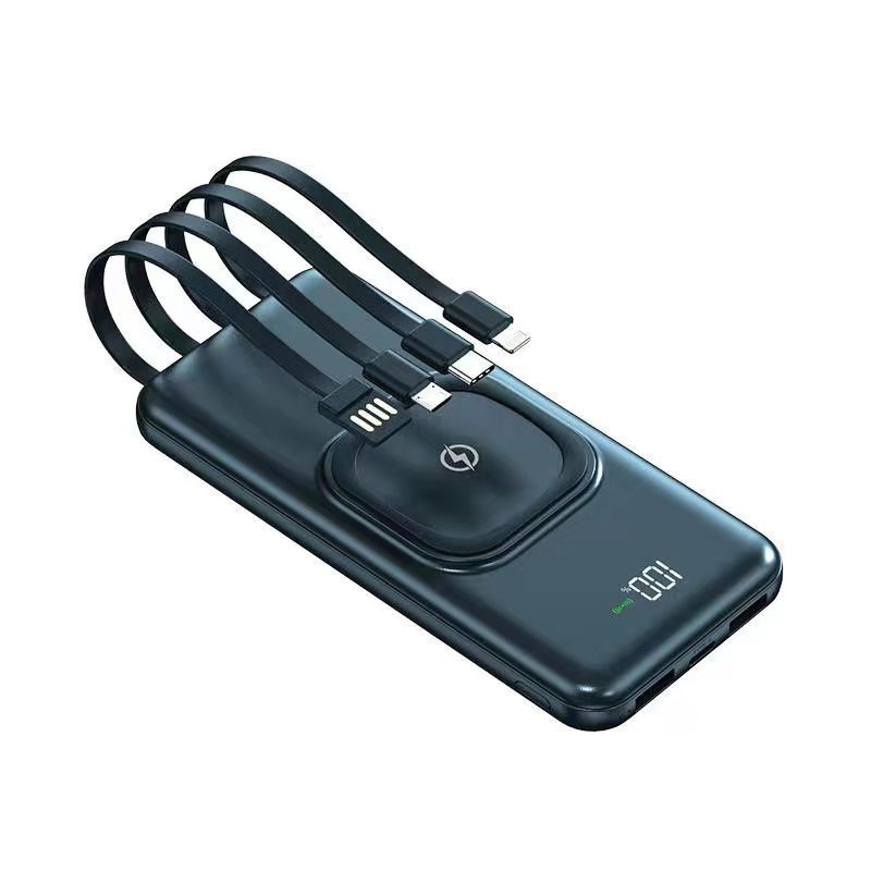 Fábrica delgada cuadrada cargador de paquete flexible para teléfonos móviles generales cargador de paquete flexible al aire libre fuente de alimentación portátil con cable propio