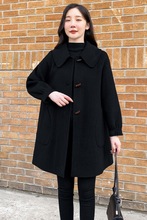 2025秋冬新款韩版宽松牛角扣毛呢外套女中长款大衣显瘦气质外套