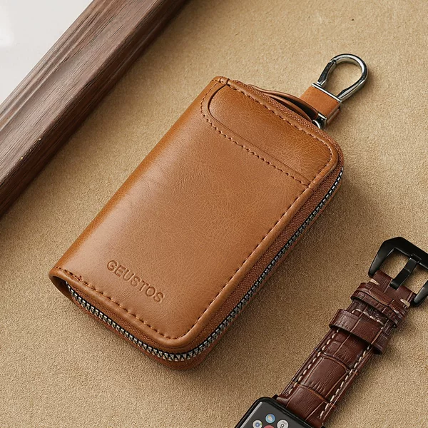 Key Bag, Key Case for Men, Large Capacity, Soft Leather, Business and Home Use, Simple Zipper, Waist Hanging, Car Multifunctional Card Holder