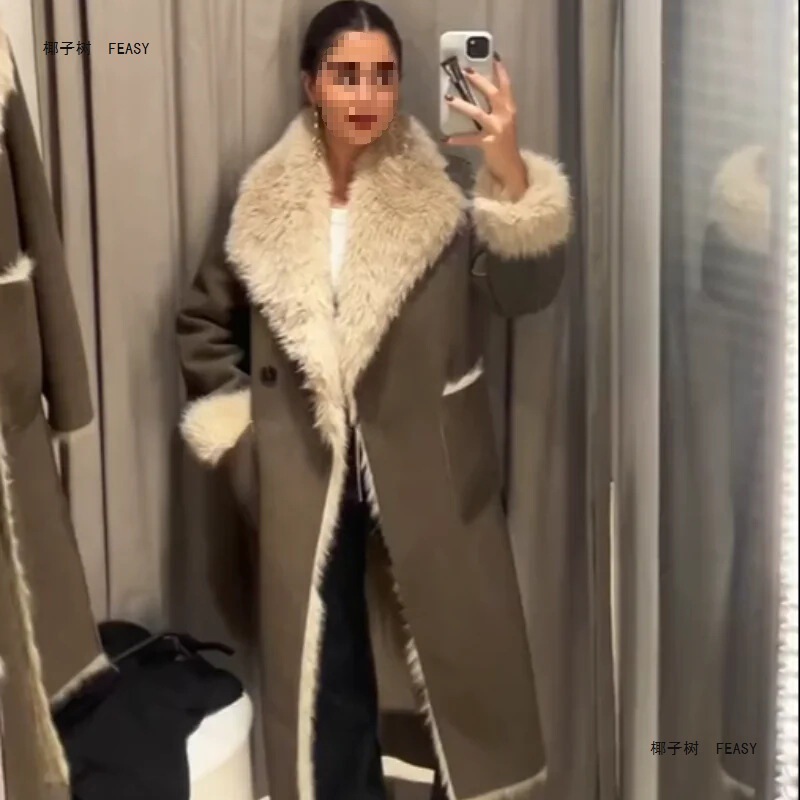 Amazon Cross-border Foreign Trade European and American Women's 2025 Early Spring New Green Long Fur Coat Amazon Cross-border Foreign Trade European and American Women's 2025 Early Spring New Green Long Fur Coat