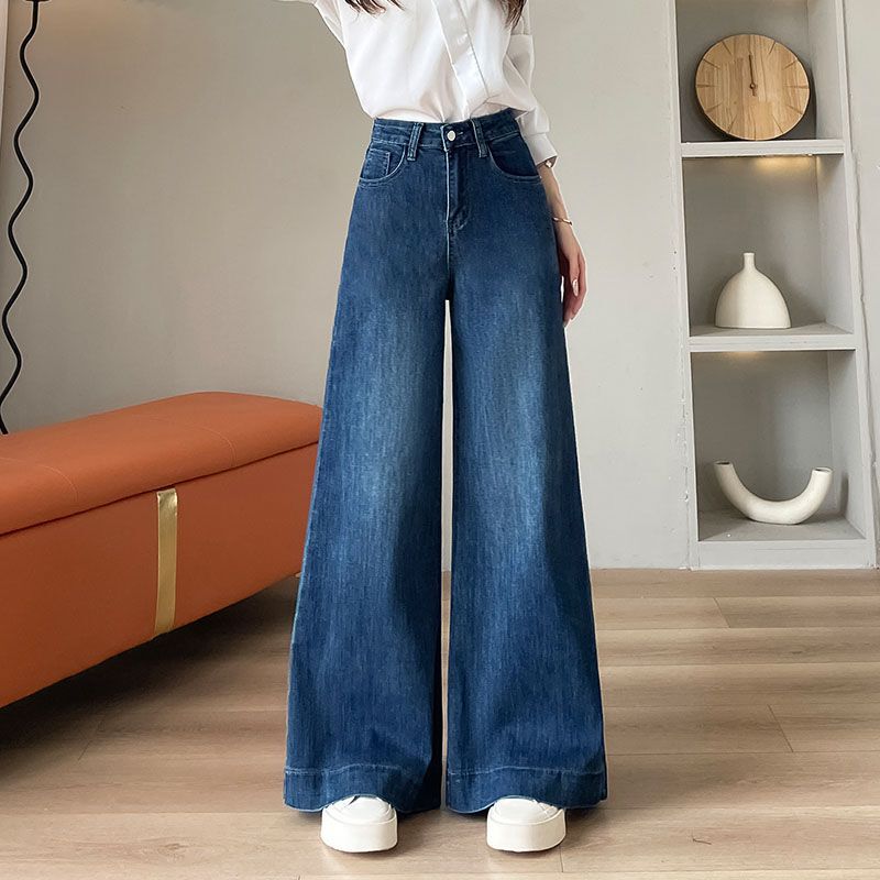Design Sense Niche Retro Blue Wide Leg Jeans Women's Slimming High Waist Spring and Autumn 2024 New Stretch Pants Design Sense Niche Retro Blue Wide Leg Jeans Women's Slimming High Waist Spring and Autumn 2024 New Stretch Pants