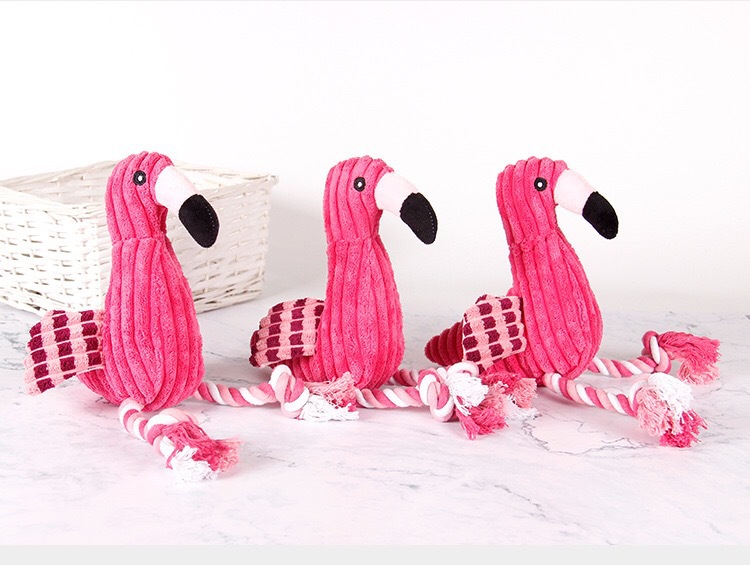 Transfronterizo exclusivo mascota felpa simulación Flamingo perro mordedura sonido algodón nudo jugable mordedura resistente a los suministros para mascotas