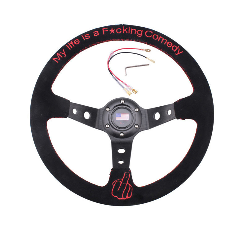 Car Modification Accessories14-inch Steering Wheel Suede Racing Racing Deep Plate Steering Wheel345mm
