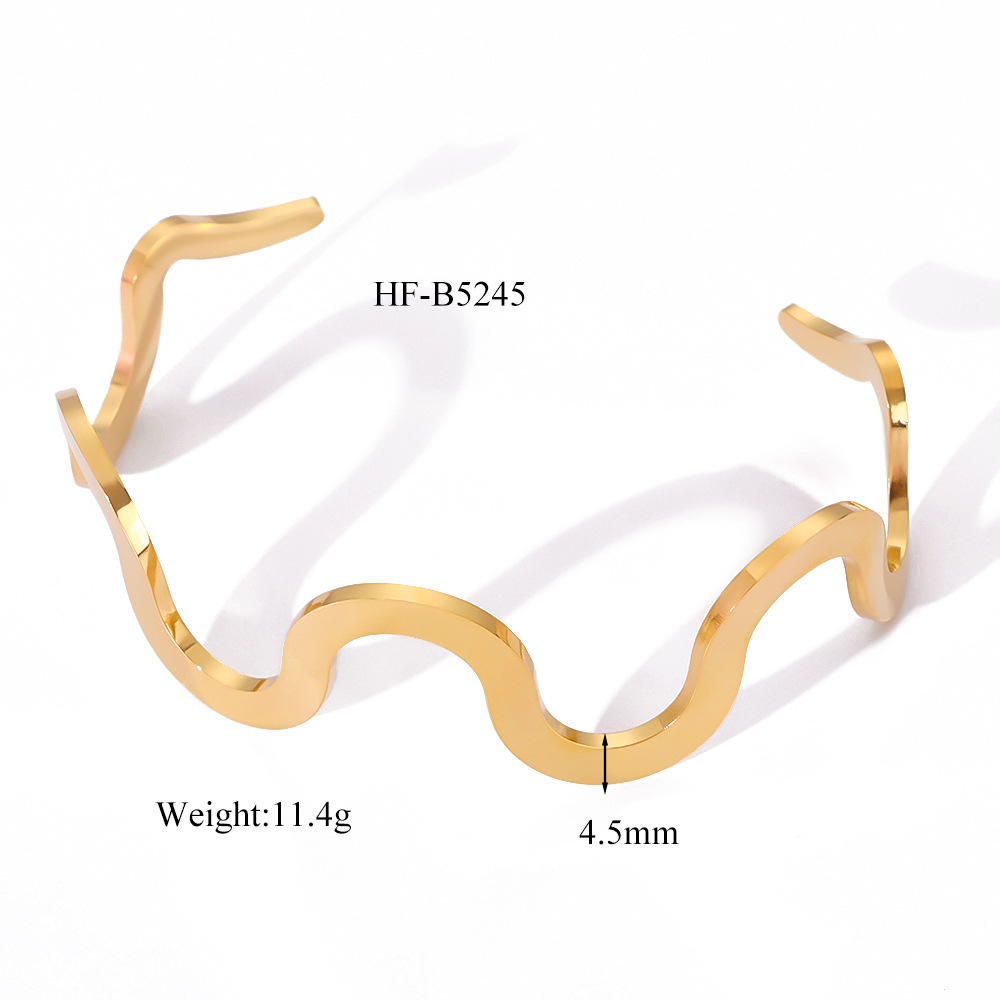 Pulsera de patrón de onda irregular de acero inoxidable estilo INS europeo y americano 18K oro todo fósforo diseño simple sentido joyería mujer