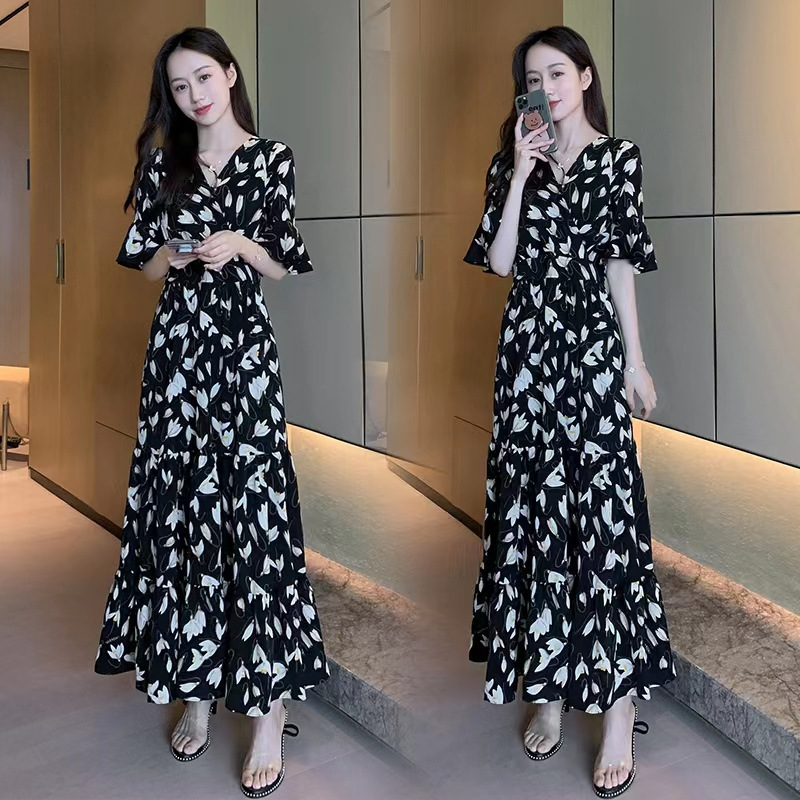 Cross-Border Foreign Trade Plus-Size Waist-Cinching Slimming Dress for Women, 2026 Summer New Style Beach Vacation Fairy Long Dress