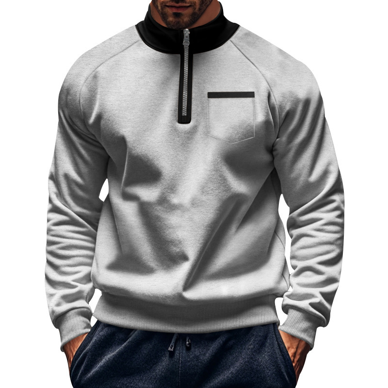 Men's Half Zip Sweatshirt With Stand Collar For Autumn And Winter_voghion.com
