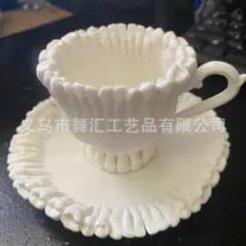跨境褶皱肌理创意陶瓷杯碟套装 艺术感咖啡杯碟