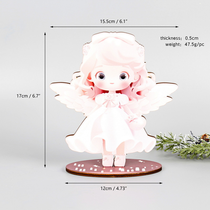 Adornos de madera de Navidad (ángel de flores rosas)