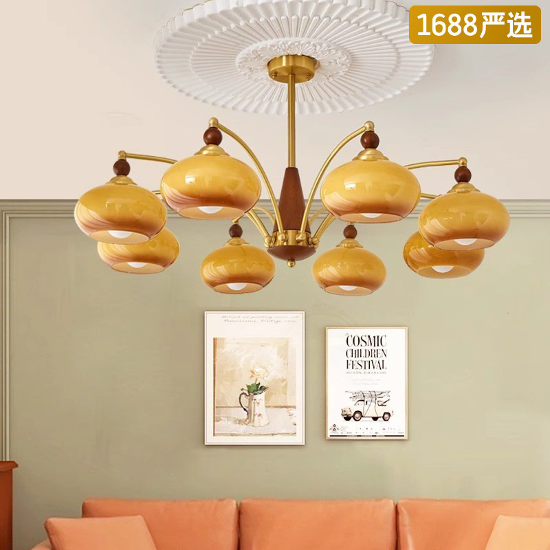 [Selección estricta] lámpara de caqui medieval viento crema simple lámpara de estudio de vidrio de madera maciza lámpara francesa retro