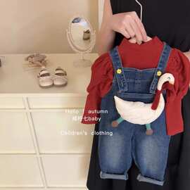 2023夏季新款女童时尚休闲裤子中小童洋气高端牛仔背带裤跨境童装