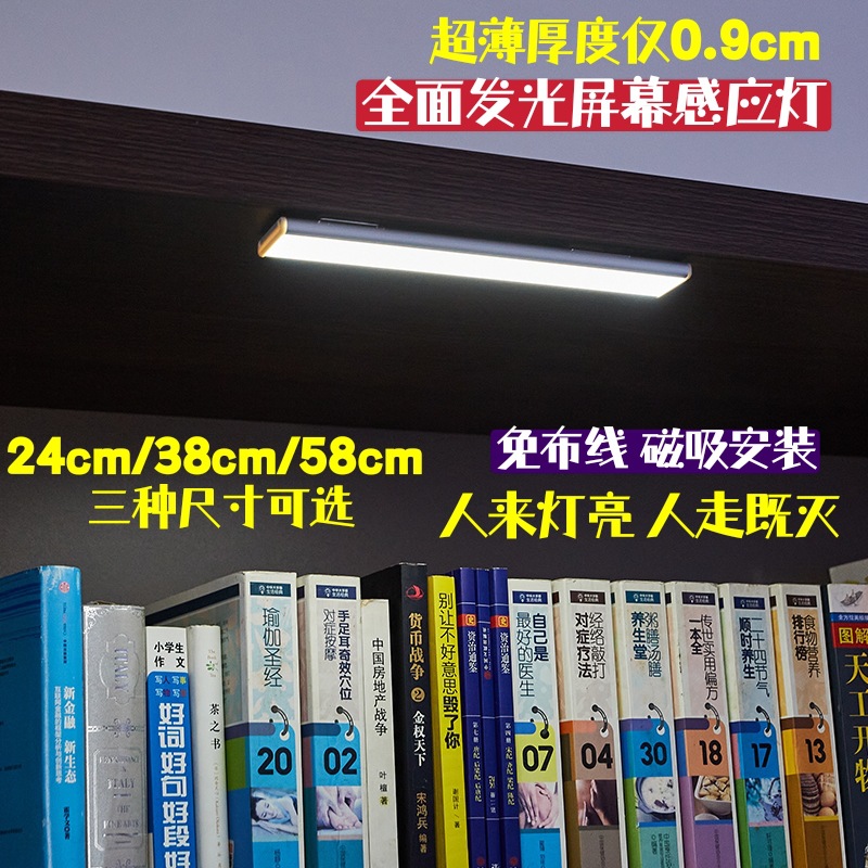 新款全面发光屏感应灯 内置掩藏式橱柜灯 充电人体感应衣柜鞋柜灯
