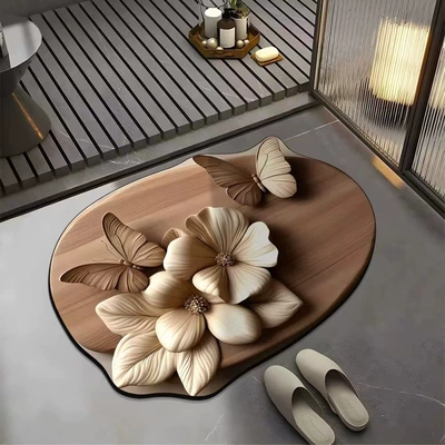 Avtomobil döşəmə paspasları: Butterfly Diatom Mud Floor Mat - flower-15-4060cm-diatom-mud