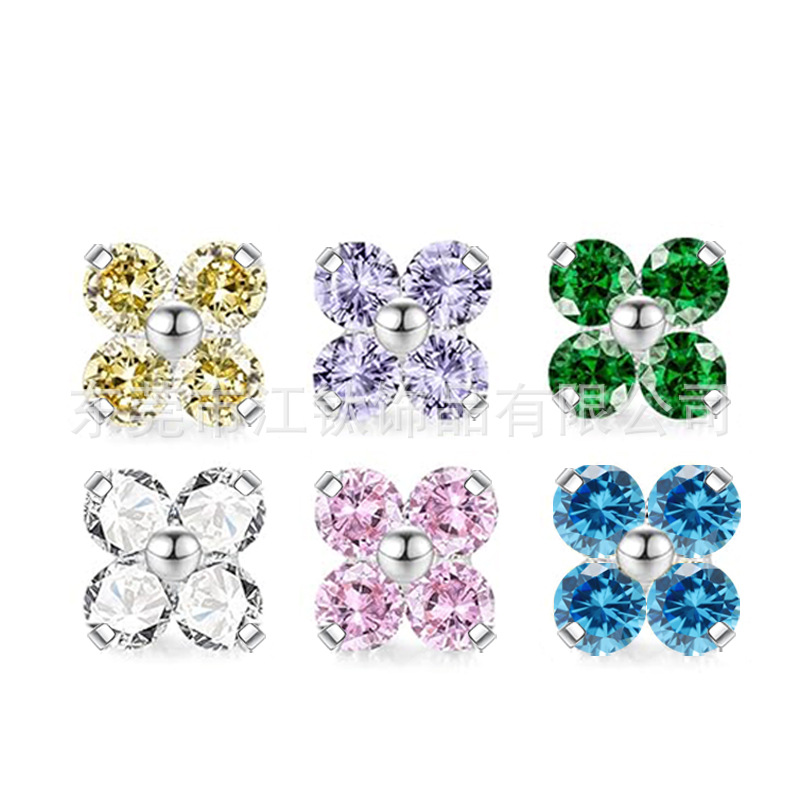 F136 Titanium Ear Studs Clover Petals Inlaid 5A Zircon Lip Nails G23 Titanium Alloy Body Piercing Jewelry Ear Bone Nails detail image 9
