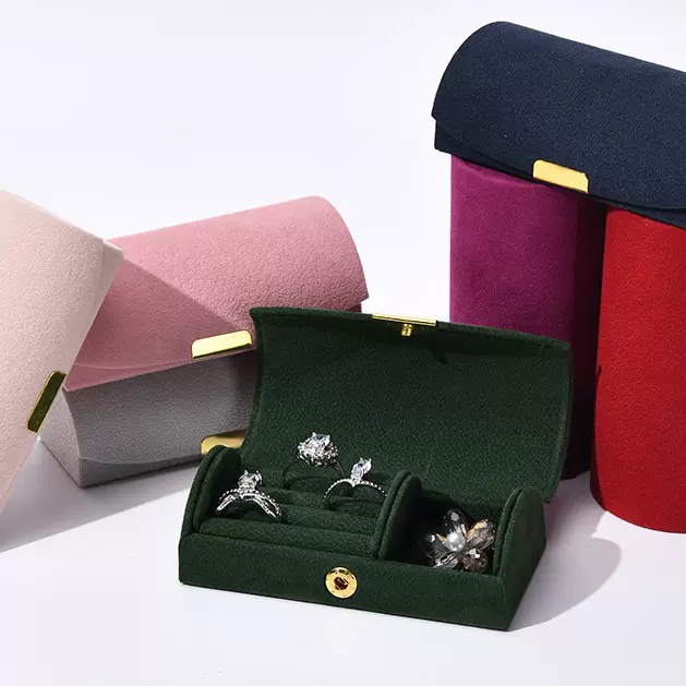 跨境简约迷你翻扣珠粒绒拱形珠宝女士便携耳钉戒指项链收纳首饰盒