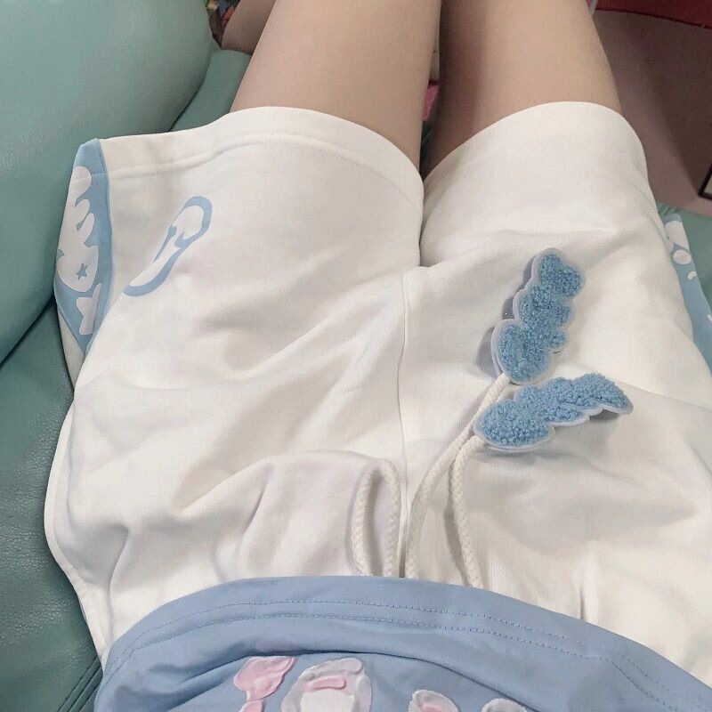 Summer New Style Radio Wave Kitten Soft Girl Cute High-Waisted Loose Sports Drawstring Casual Shorts for Female Students to Wear Outside in Summer