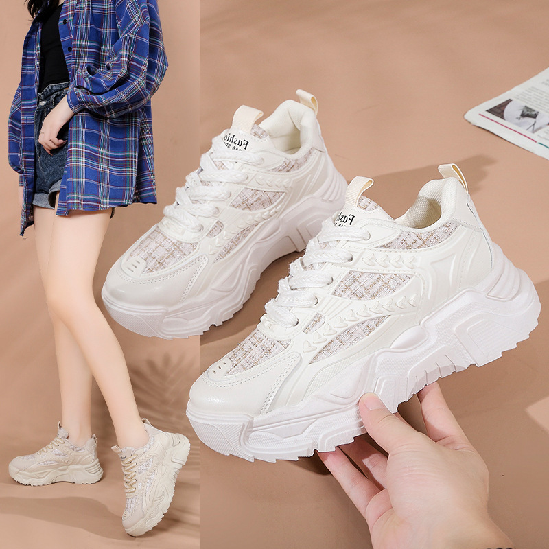 Zapatos deportivos de mujer 2025 nuevos zapatos de moda coreanos de otoño zapatos casuales de suela gruesa para mujeres running cordones zapatos de papá