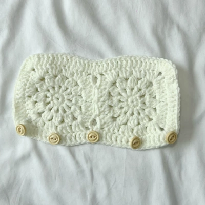 Car Seat Belt Shoulder Pads, Hand-Crocheted with Chrysanthemum and Sunflower Designs, Fashionable and Versatile Cross-Border Seat Belt Protectors (Seat belt shoulder pad) - milky-white-flower-safety-belt-cover-1pcs-205x10cm